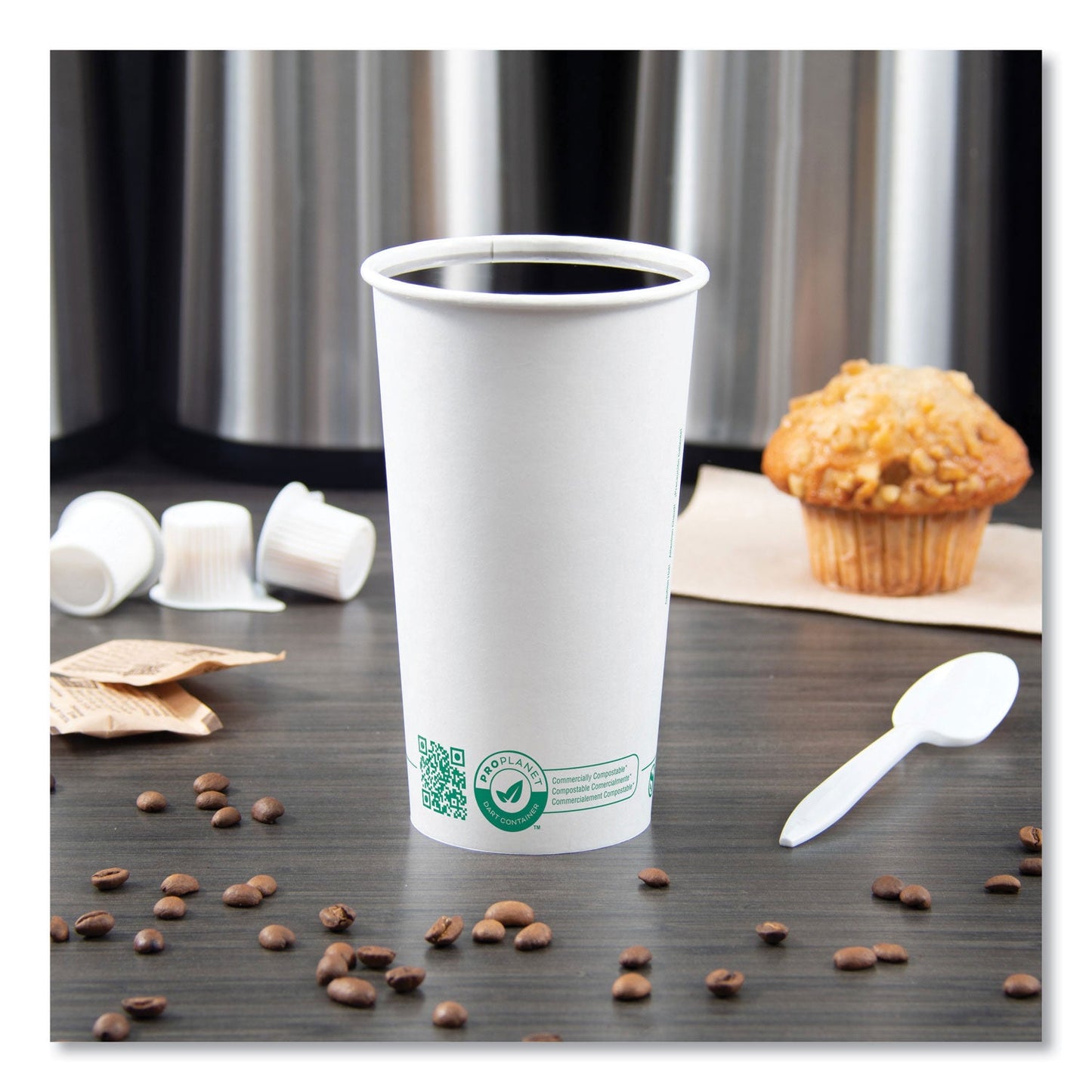 SOLO Compostable Paper Hot Cups, ProPlanet Seal, 20 oz, White/Green, 600/Carton (SCC420PLAPLANET)