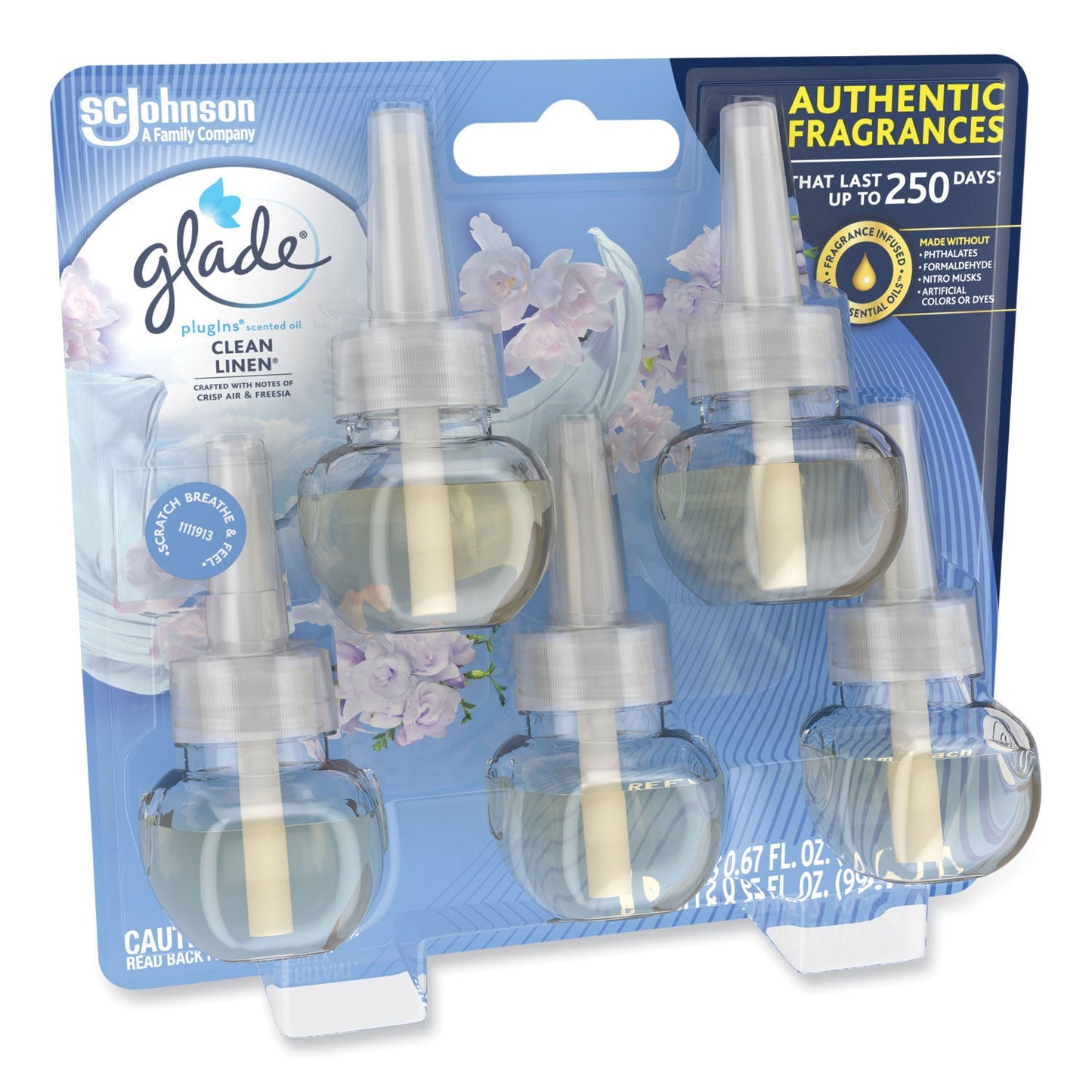 Glade Plugins Scented Oil Refill, Clean Linen, 0.67 oz, 5/Pack (SJN322829)