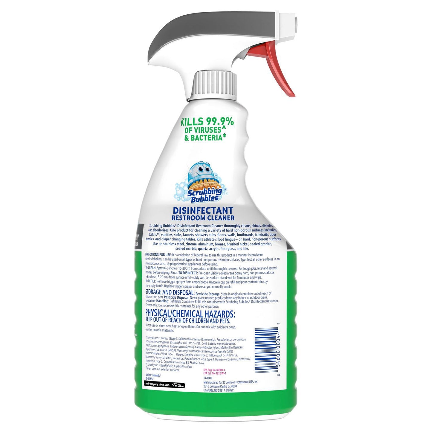 Scrubbing Bubbles Disinfectant Restroom Cleaner, Fresh Scent, 32 oz Spray Bottle, 8/Carton (SJN334879)
