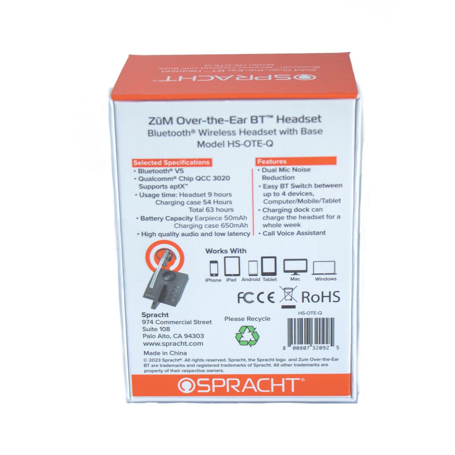 Spracht ZuM Monaural Over-The-Ear Bluetooth Headset (SPTHSOTEQ)