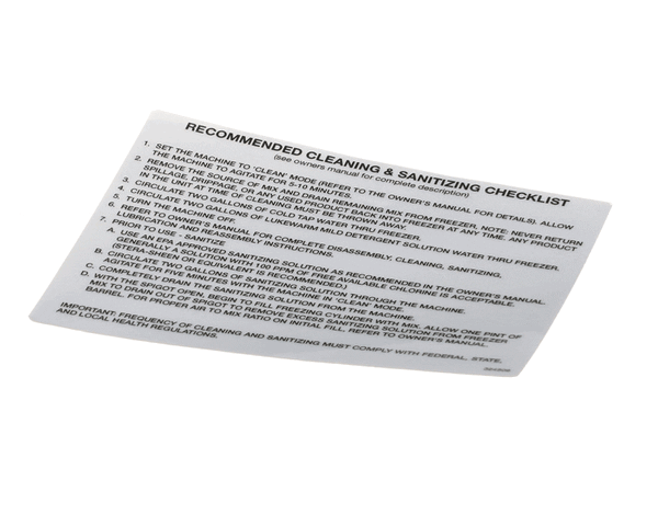 Stoelting 324509 Decal Cleaning (Ss Shake) (STOE324509)