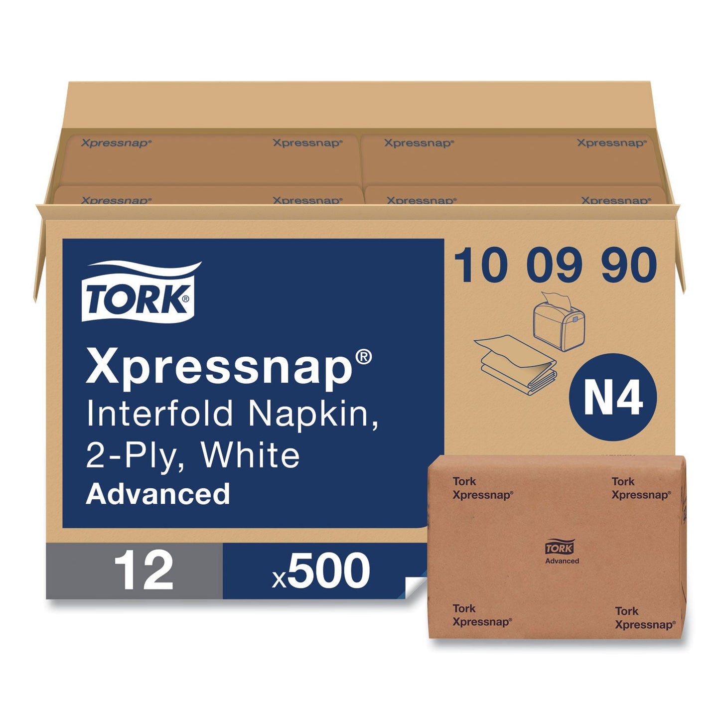Tork Xpressnap Interfold Dispenser Napkins, 2-Ply, 6.5 x 8.5, White, 500/Pack, 12 Packs/Carton (TRK100990)
