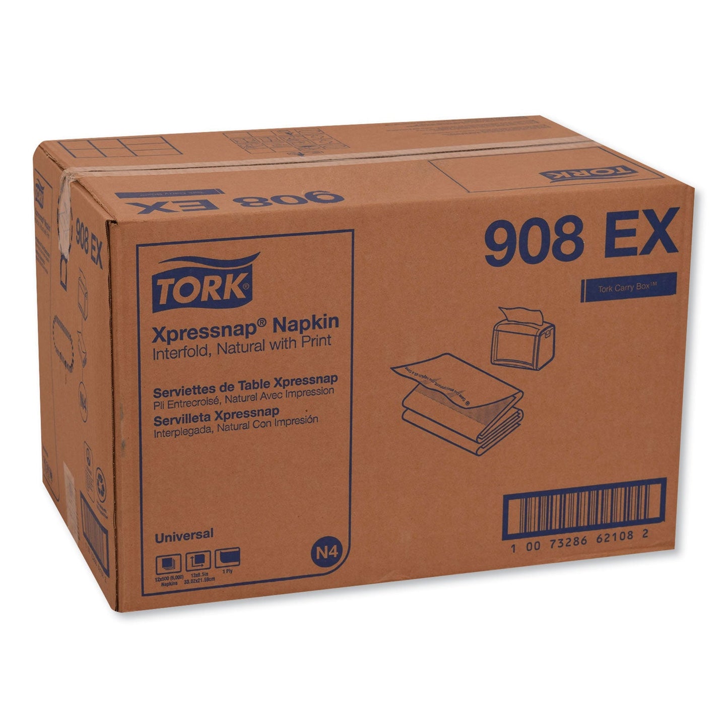 Tork Xpressnap Interfold Dispenser Napkins, 1-Ply, 13 x 8.5, Natural, 500/PK, 12PK/CT (TRK908EX)
