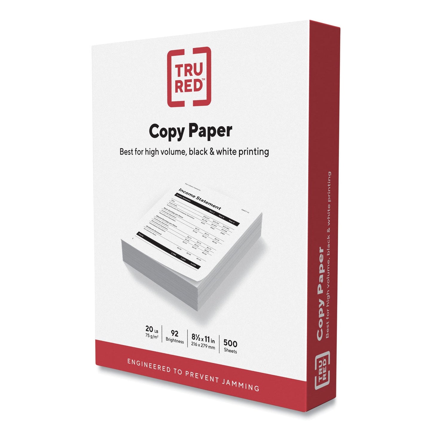 TRU RED Copy Paper, 92 Bright, 20 lb Bond Weight, 8.5 x 11, 500 Sheets/Ream, 8 Reams/Carton (TUD597024045)