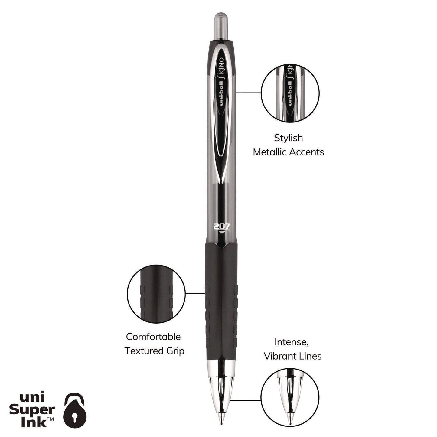 uniball Signo 207 Gel Pen, Retractable, Medium 0.7 mm, Assorted Ink and Barrel Colors, 5/Pack (UBC261221)