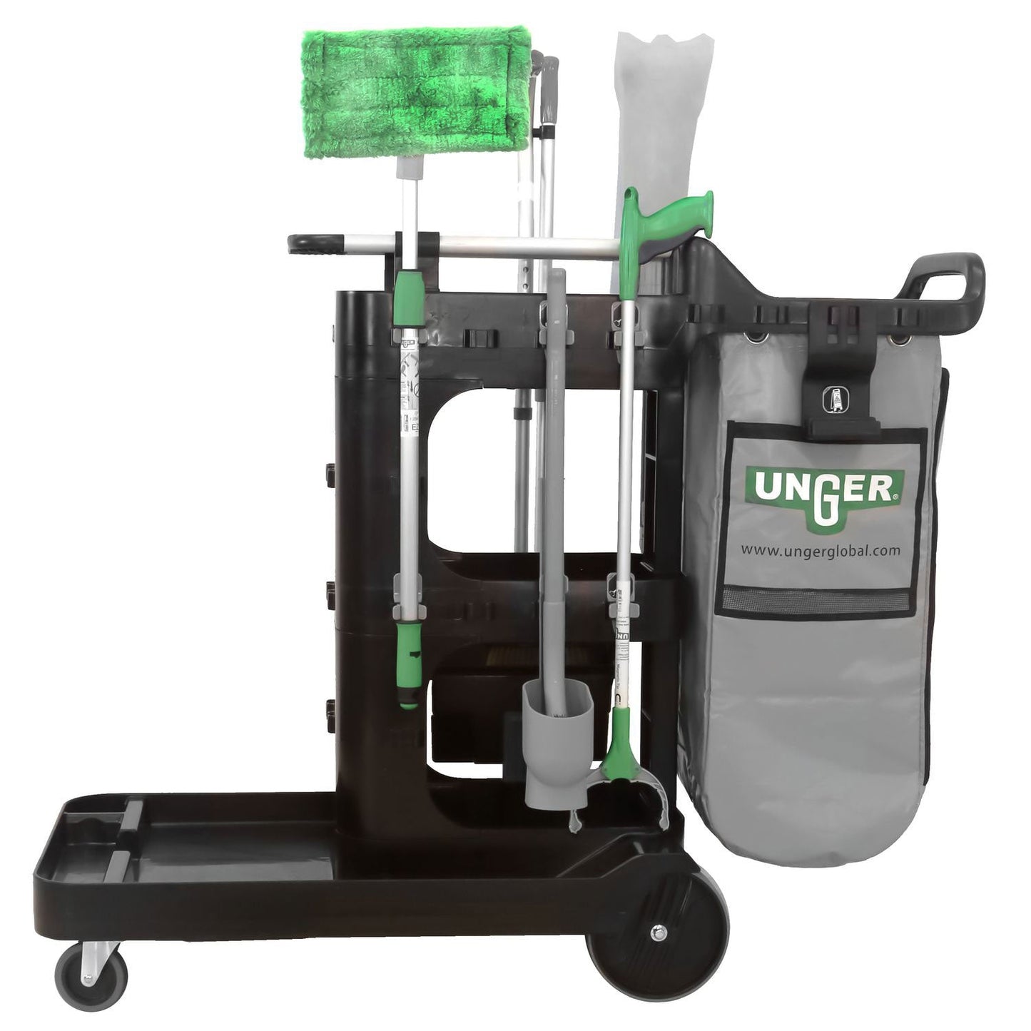 Unger ZoneCleanRx Janitorial Carts, Plastic, 3 Shelves, 23.5 x 25 x 25, Black (UNGCRTZN)
