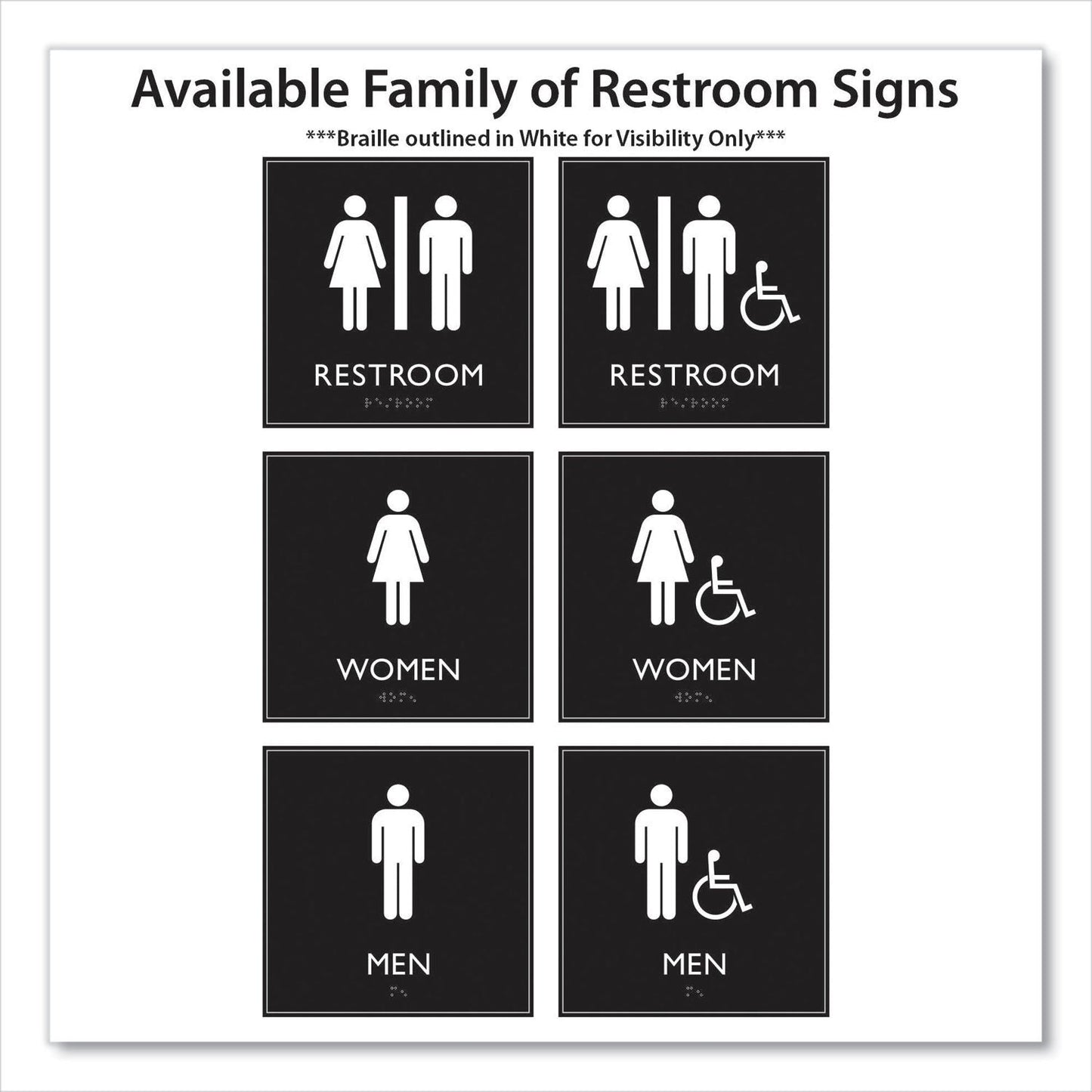 Headline Sign ADA Sign, Unisex Accessible Restroom, Plastic, 8 x 8, Clear/White (USS66911)