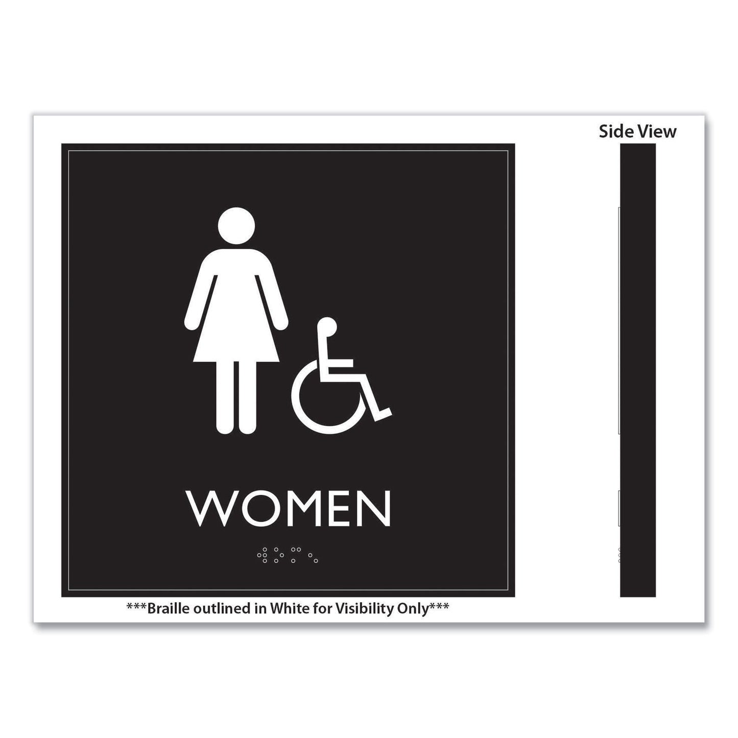 Headline Sign ADA Sign, Women Accessible, Plastic, 8 x8, Clear/White (USS66913)