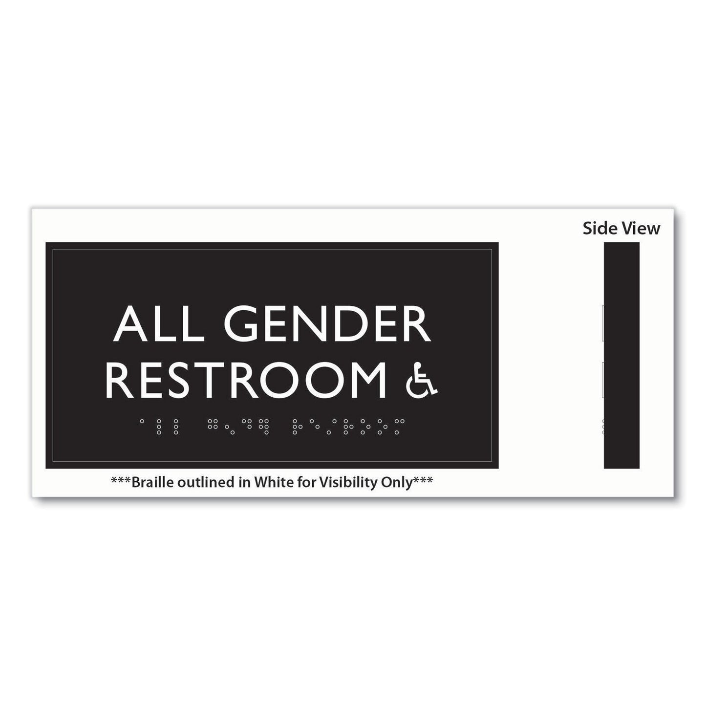 Headline Sign ADA Sign, All Gender Restroom Accessible, Plastic, 4 x 4, Clear/White (USS69921)