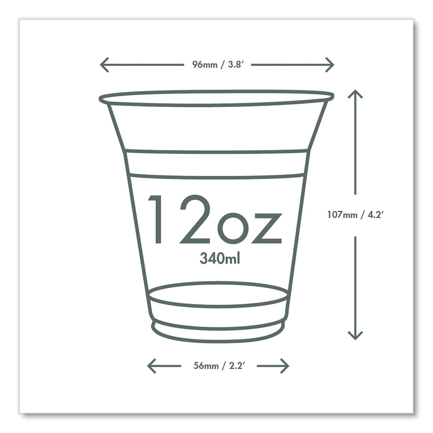 Vegware 96-Series Cold Cup, 12 oz, Clear/Green, 1,000/Carton (VEGR360YG)