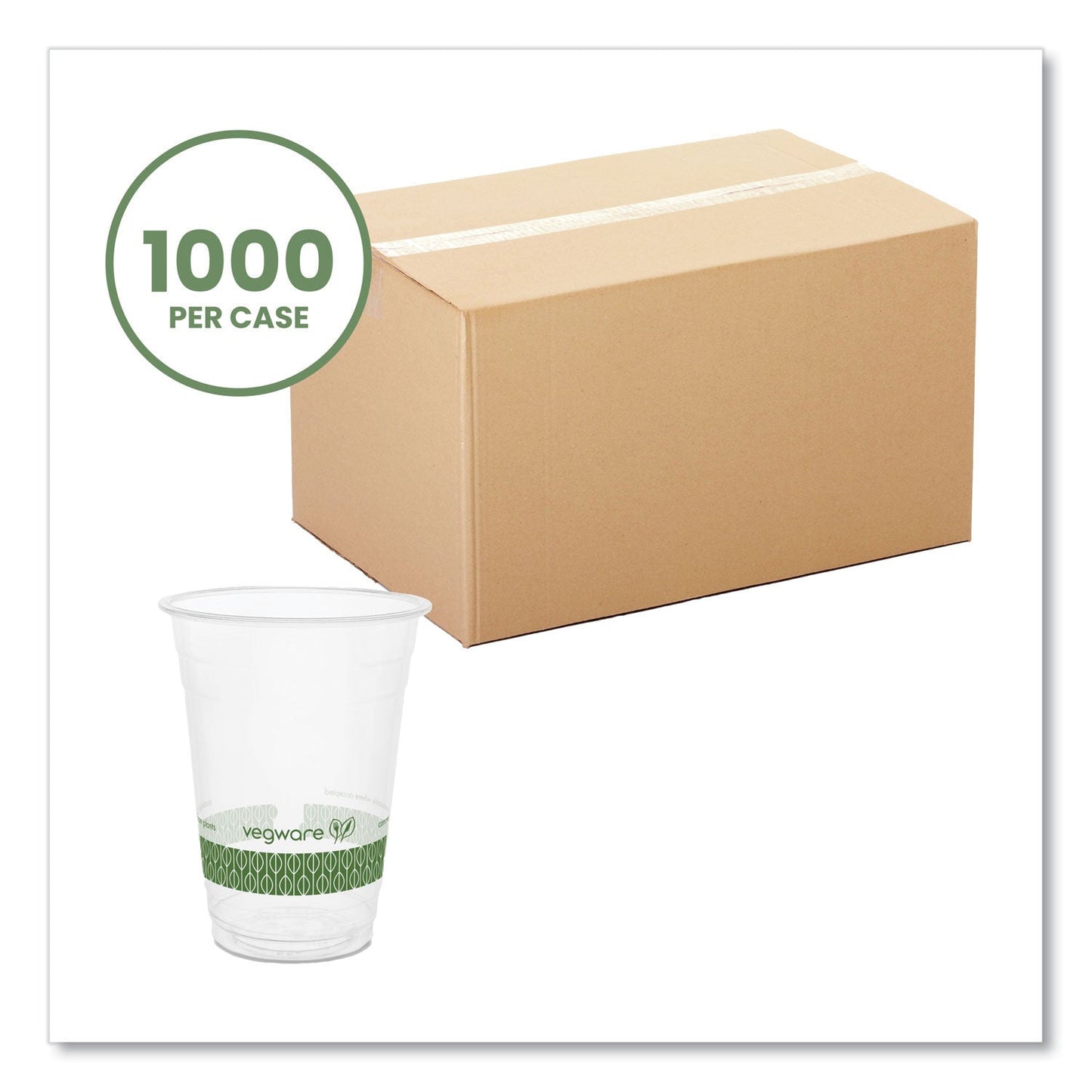 Vegware 96-Series Cold Cup, 16 oz, Clear/Green, 1,000/Carton (VEGR500YG)