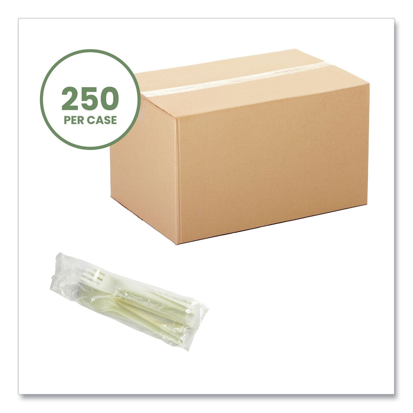 Vegware Cutlery Kits, Fork/Knife/Spoon/Napkin, White, 250/Carton (VEGVWKFSWN)
