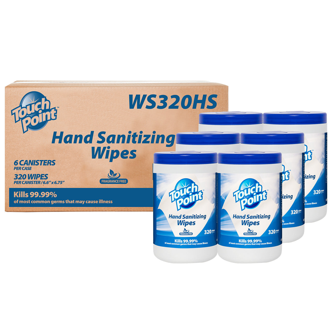 Touch Point® Touch Point® Hand Sanitizing Wipes, 6.7"x6.75", 320/canister, 6 Canisters/Case (HOSWS320HS)
