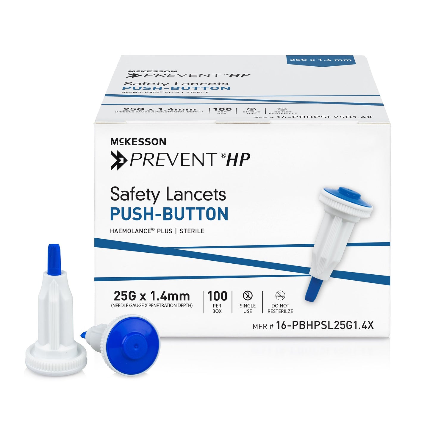 McKesson Prevent® HP Safety Lancet 25 Gauge Retractable Push Button Activation Finger (1217985_CS)