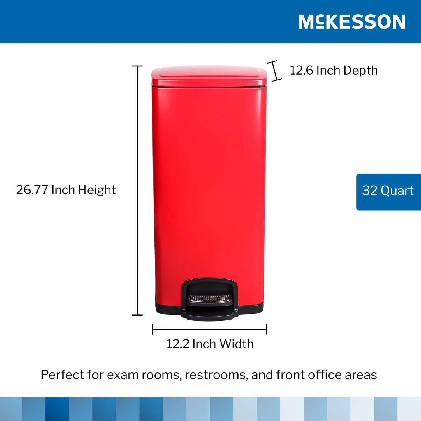 McKesson Trash Can 32 Quart / 8 gal. Red Metal Square (1223682_CS)