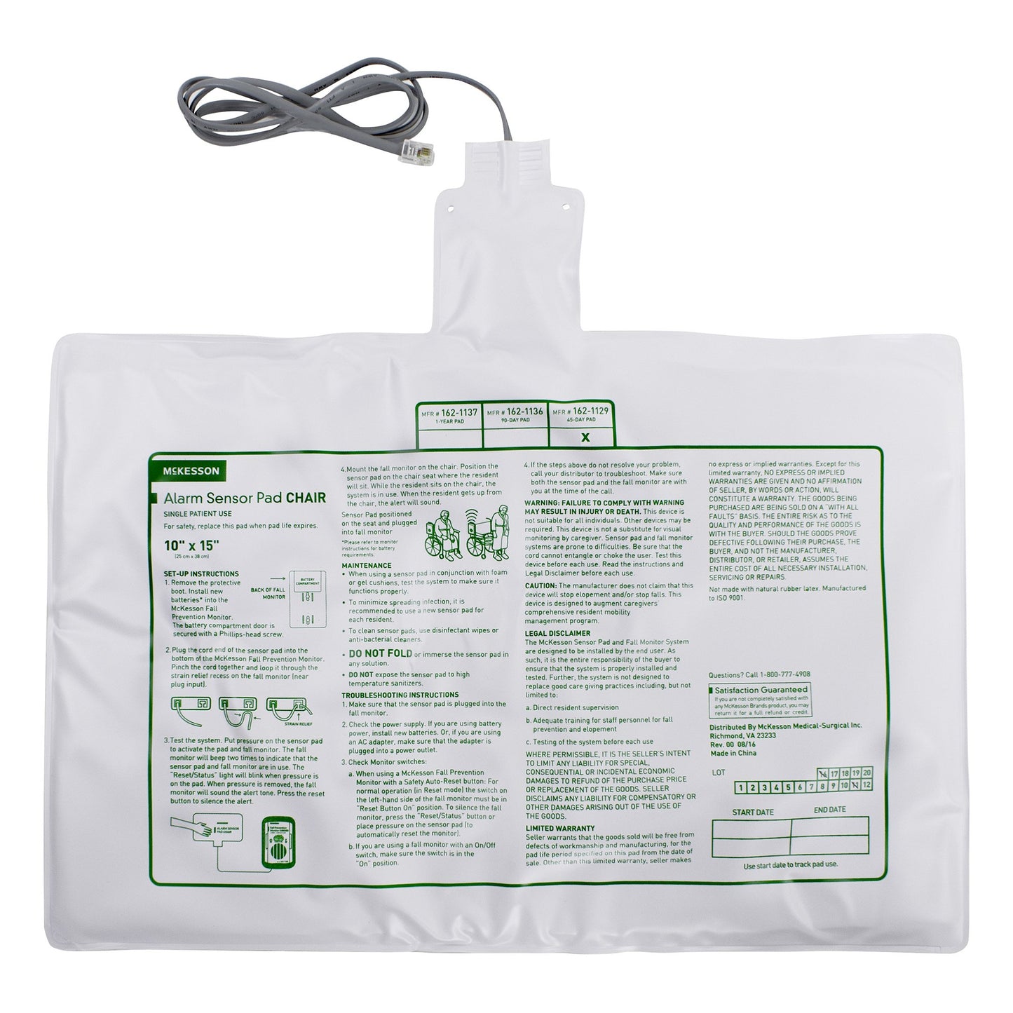 McKesson Brand Chair Sensor Pad 10 X 15 Inch (1020962_EA)