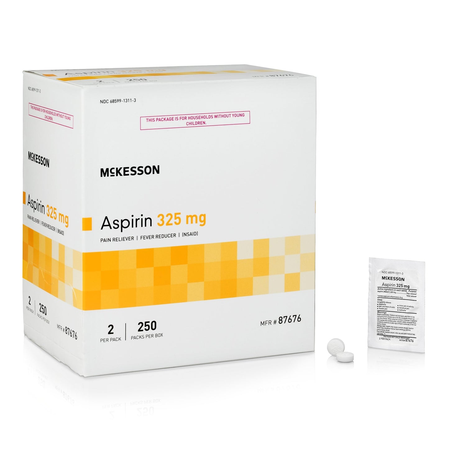 McKesson Pain Relief 325 mg Strength Aspirin Tablet 250 per Box (1111741_CS)