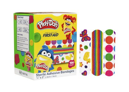 American® White Cross Adhesive Strip 3/4 X 3 Inch Plastic Rectangle Kid Design (Play Doh) Sterile (1156948_CS)