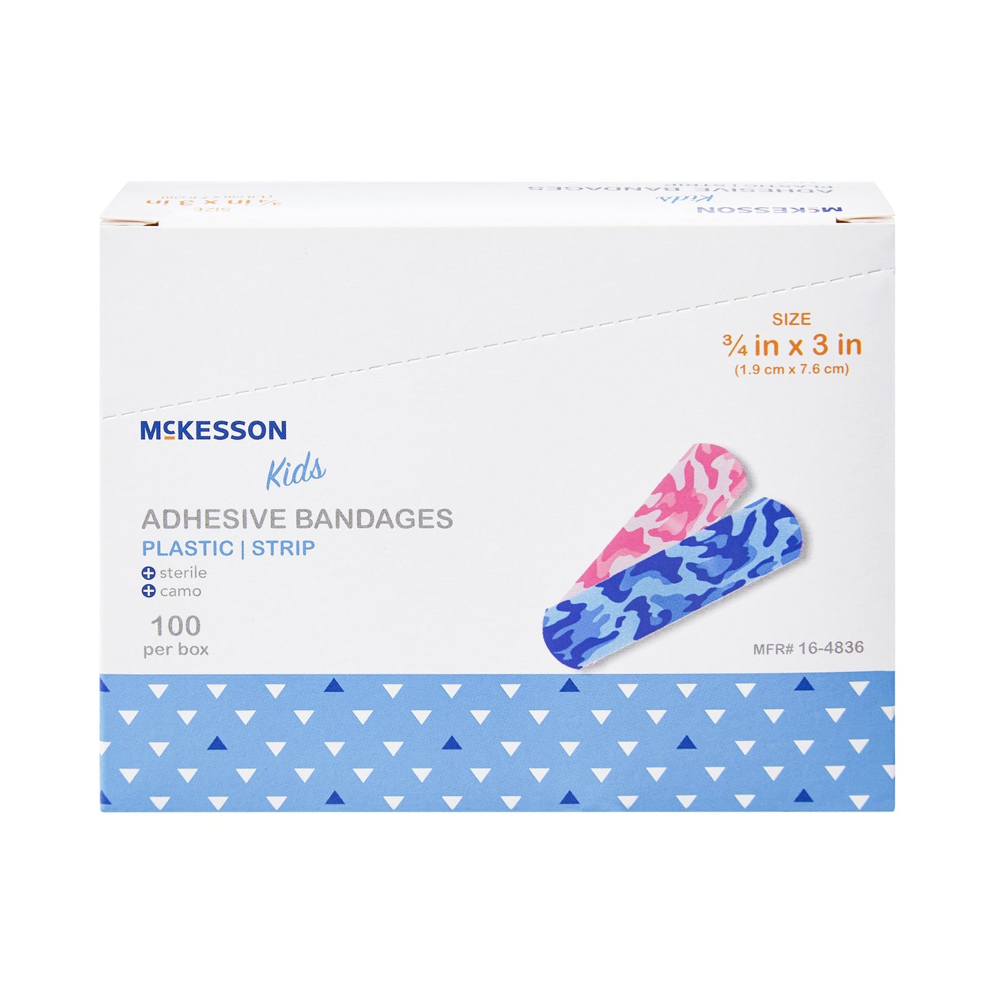McKesson Kids™ Adhesive Strip 3/4 X 3 Inch Plastic Rectangle Kid Design (Blue / Pink Camo) Sterile (1055593_BX)