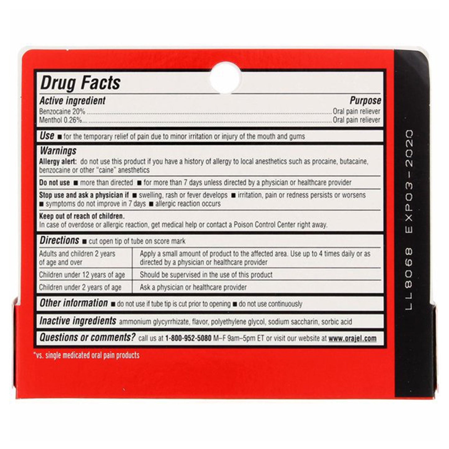 Orajel® Oral Pain Relief 20% Strength Benzocaine Oral Gel 0.42 oz. (479537_EA)