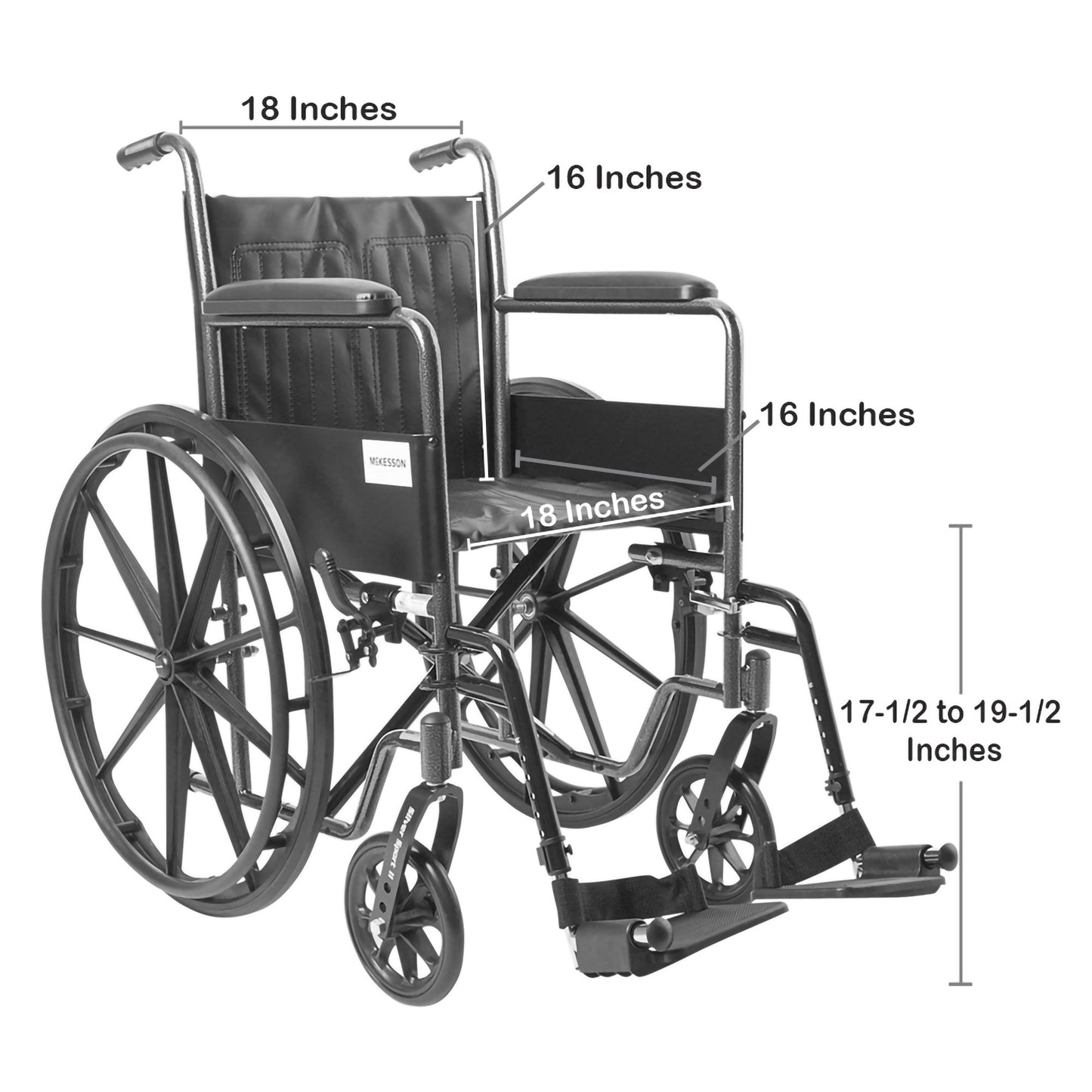 McKesson Wheelchair Dual Axle Full Length Arm Swing-Away Footrest Black Upholstery 18 Inch Seat Width Adult 300 lbs. Weight Capacity (1065274_EA)