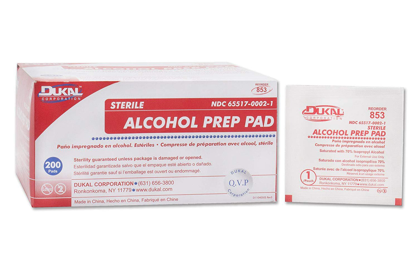 Dukal® Alcohol Prep Pad 70% Strength Isopropyl Alcohol Individual Packet Medium Sterile (926718_BX)