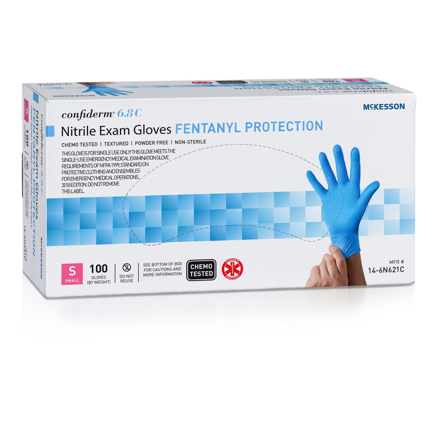 McKesson Confiderm® 6.8C Exam Glove Small NonSterile Nitrile Standard Cuff Length Fully Textured Blue Chemo Tested / Fentanyl Tested (1225743_BX)