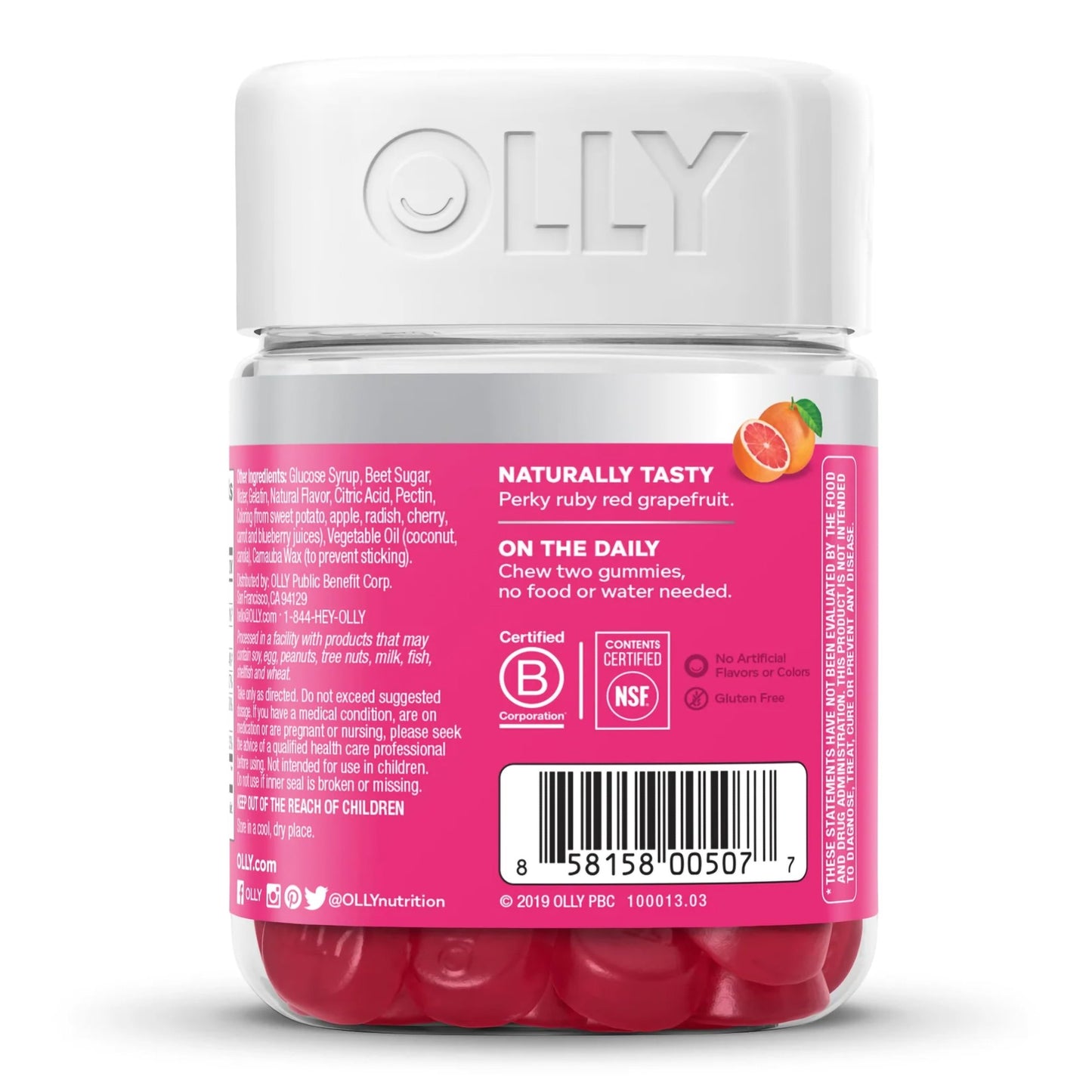 OLLY® Undeniable Beauty® Dietary Supplement Biotin / Vitamin C / Vitamin E / Keratin 2,500 mcg - 15 mg - 7.5 mg - 50 mg Strength Gummy 60 per Bottle Grapefruit Glam Flavor (1228378_BT)