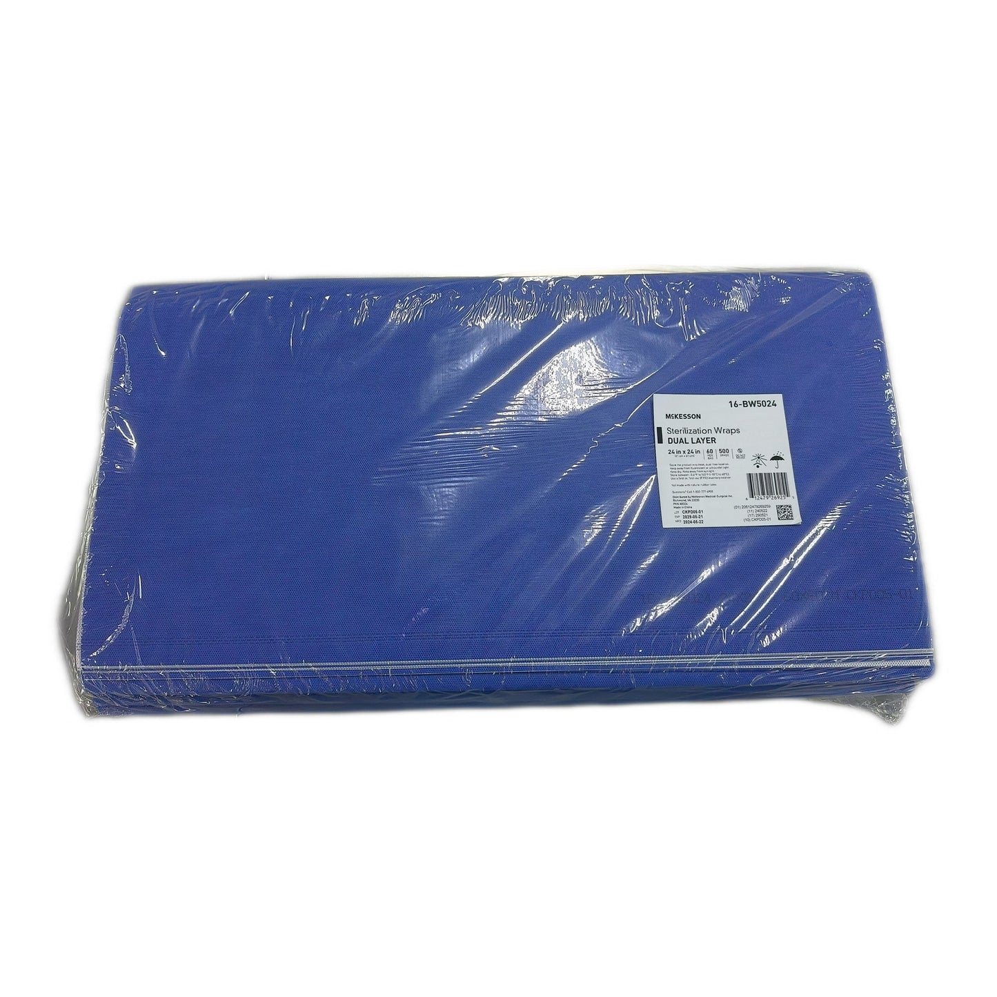 McKesson Sterilization Wrap White / Blue 24 X 24 Inch Dual Layer SMS Polypropylene (1243664_CS)