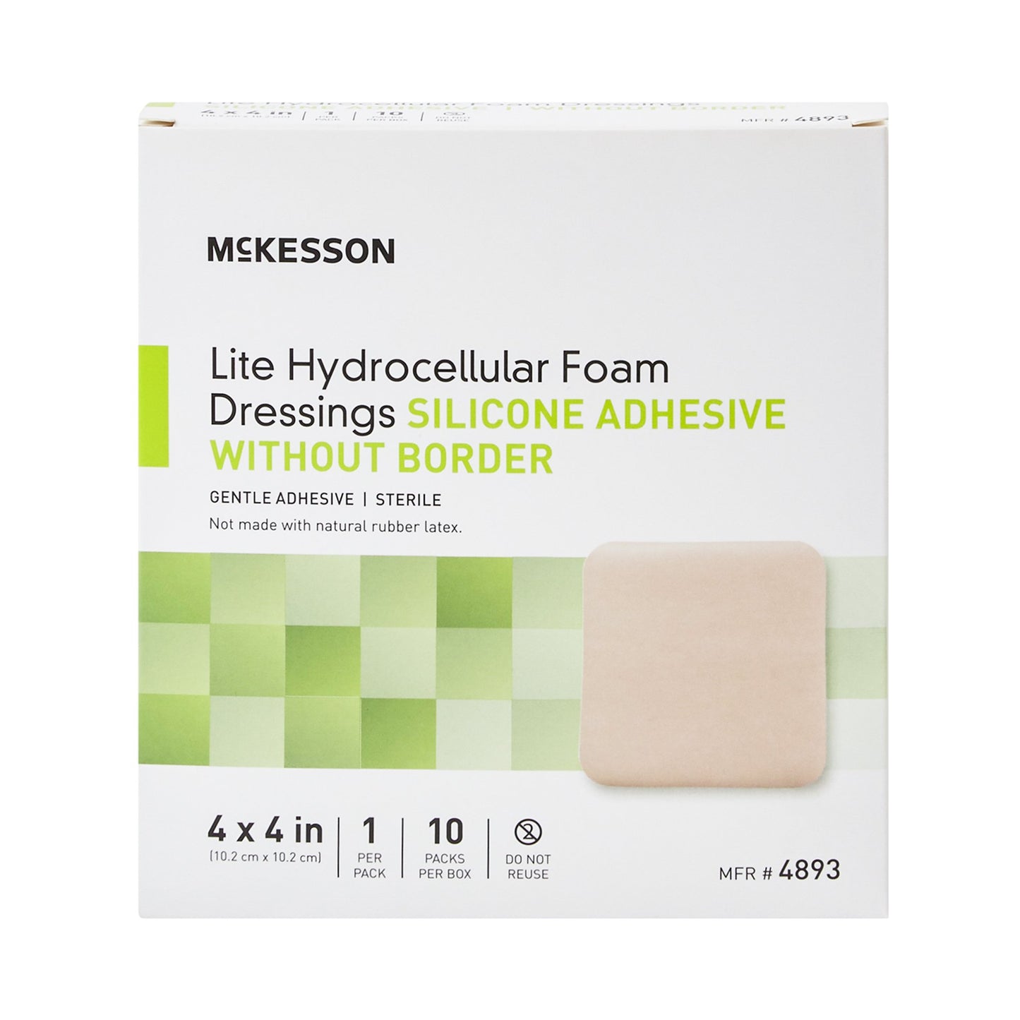 McKesson Lite Thin Foam Dressing 4 X 4 Inch Without Border Film Backing Silicone Gel Adhesive Square Sterile (1083093_EA)