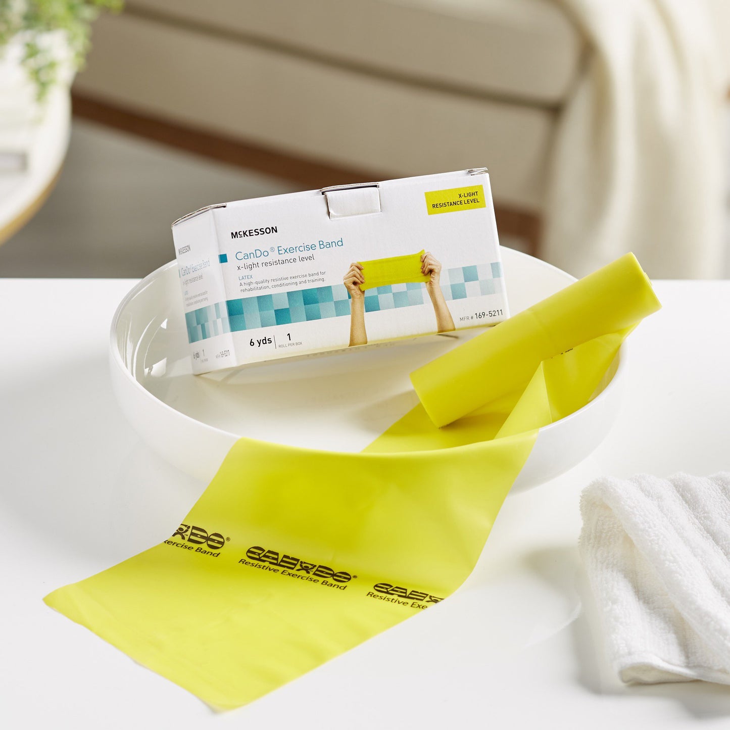 McKesson CanDo® Exercise Resistance Band Yellow 5 Inch X 6 Yard X-Light Resistance (1073317_EA)