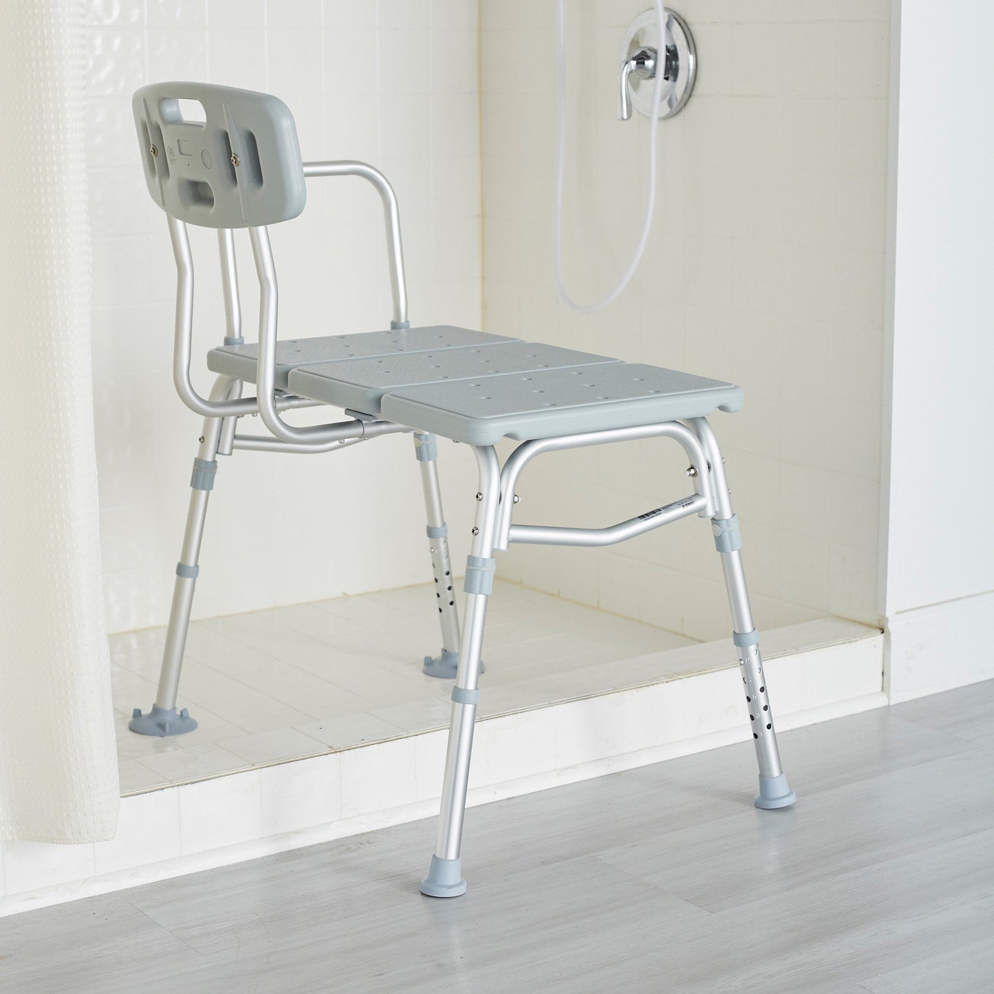 McKesson Knocked Down Bath Transfer Bench Removable Arm Rail 17-1/2 to 22-1/2 Inch Seat Height 400 lbs. Weight Capacity (1065210_EA)