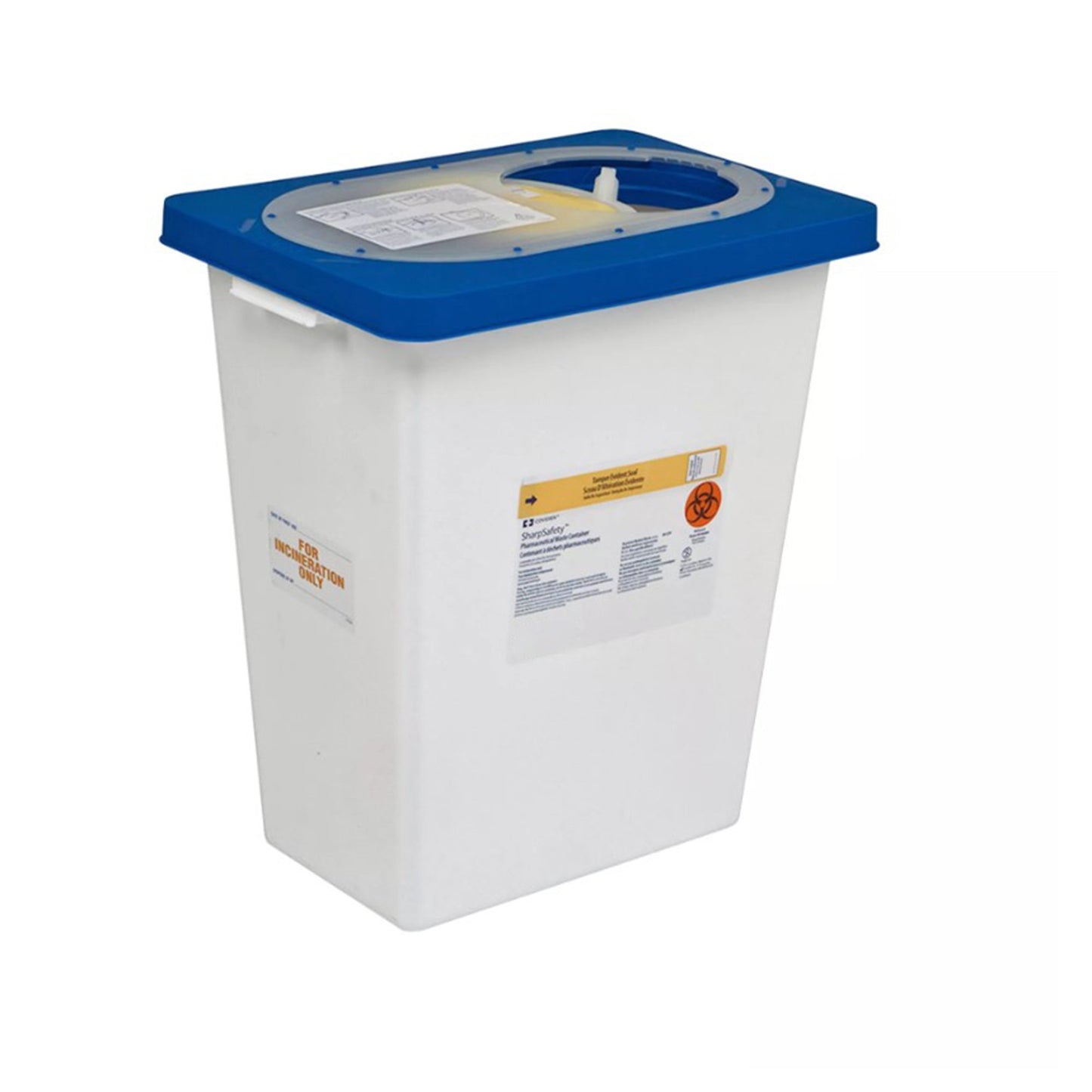 Covidien® Sharp Safety Pharmaceutical Waste Container White Base 18-3/4 H X 12-3/4 D X 18-1/4 W Inch Vertical Entry 12 Gallon (477428_CS)