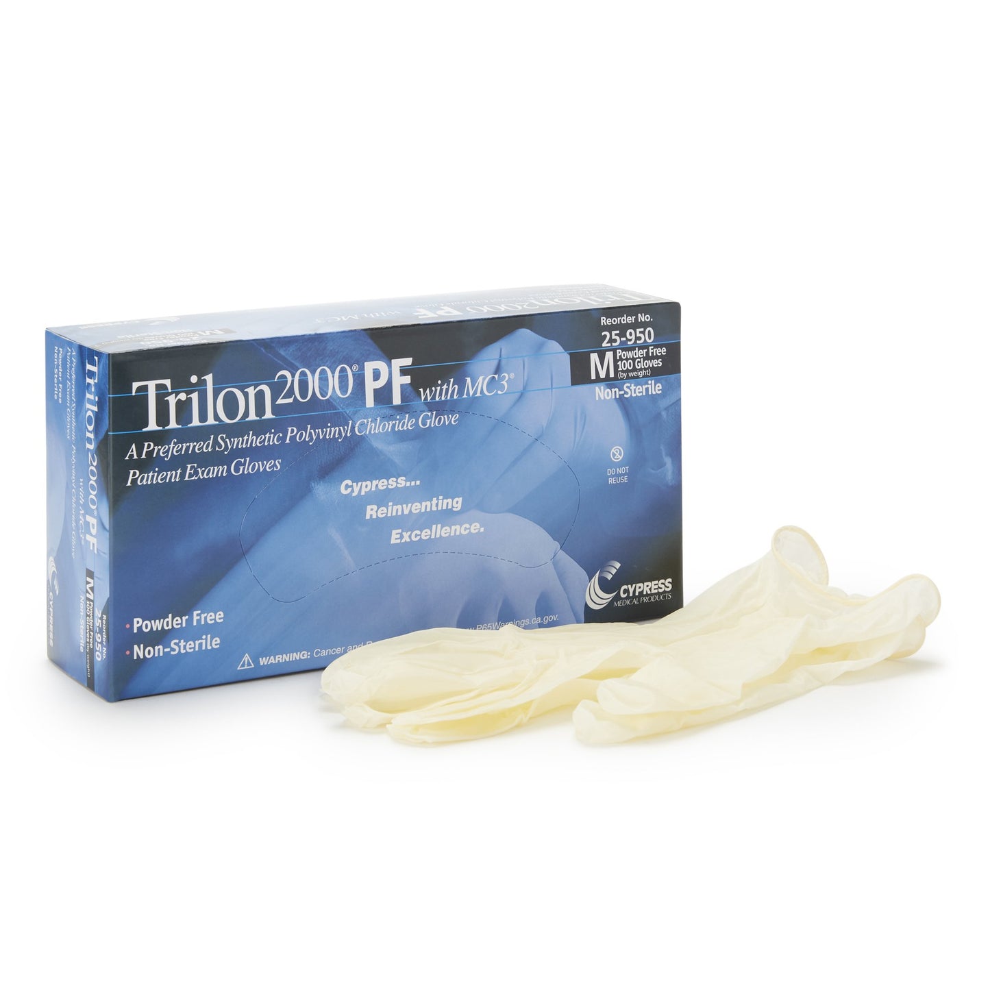 Trilon 2000® PF with MC3® Exam Glove Medium NonSterile Stretch Vinyl Standard Cuff Length Smooth Ivory Not Rated WITH PROP. 65 WARNING (457271_CS)