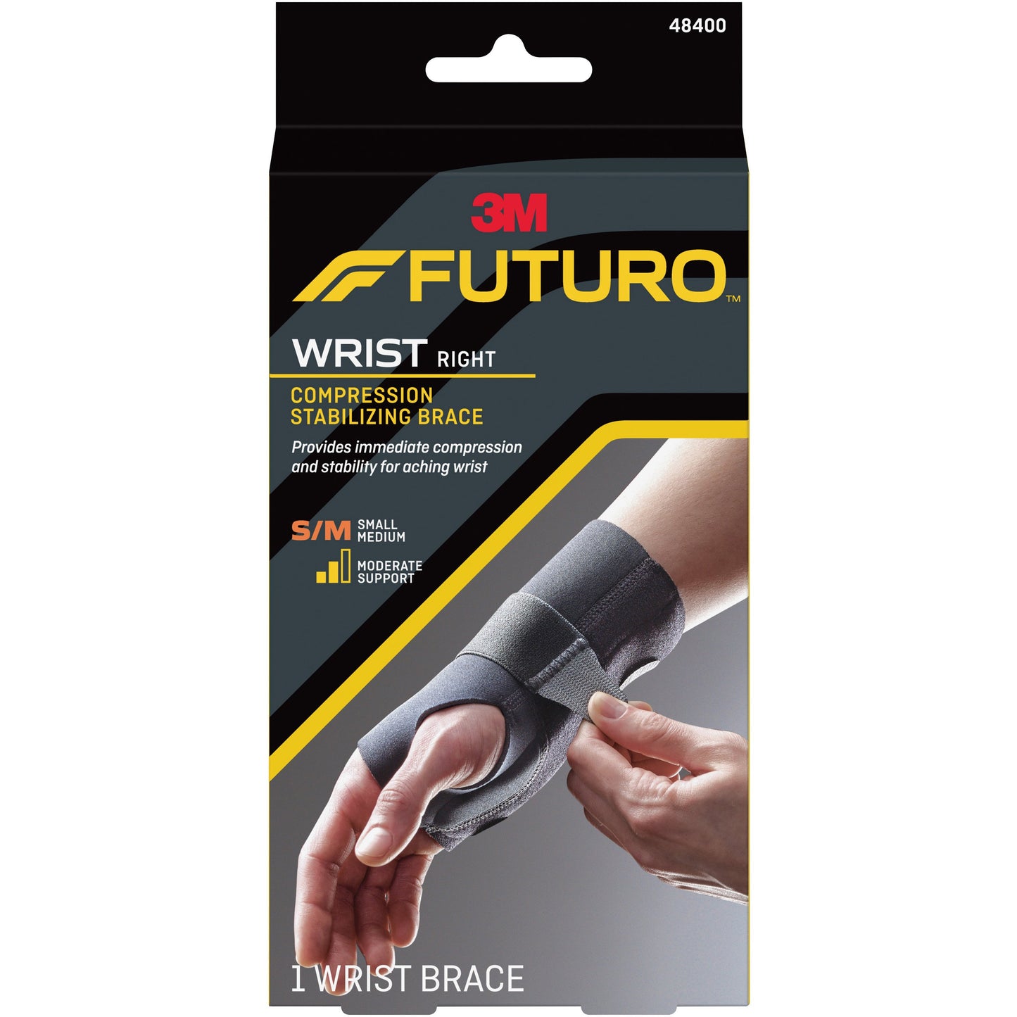 Futuro™ Compression Stabilizing Wrist Brace Low Profile Aluminum / Nylon / Polyester / Polyethylene / Spandex / Silicone Right Hand Black Small / Medium (971913_EA)