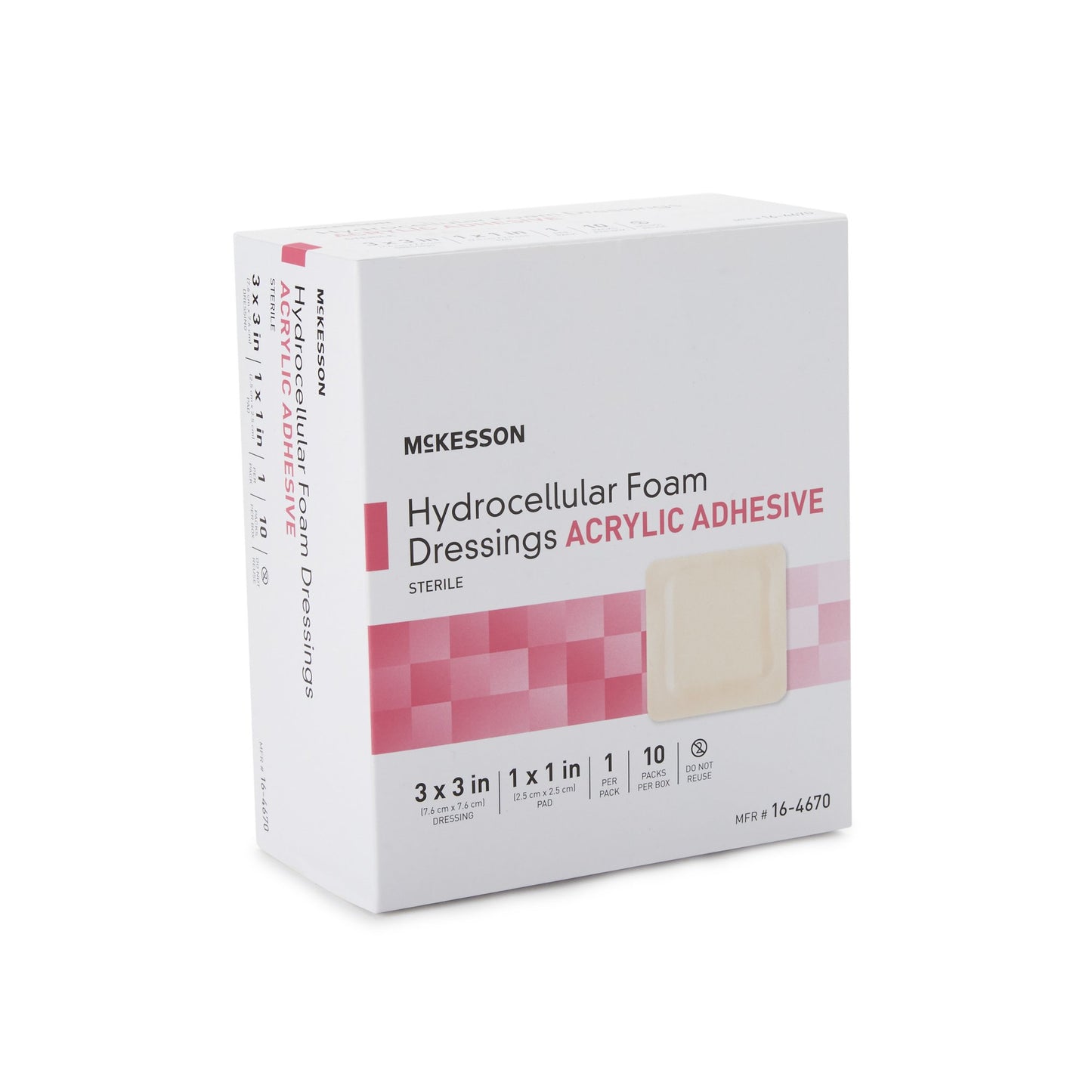 McKesson Foam Dressing 3 X 3 Inch With Border Film Backing Acrylic Adhesive Square Sterile (1138279_BX)