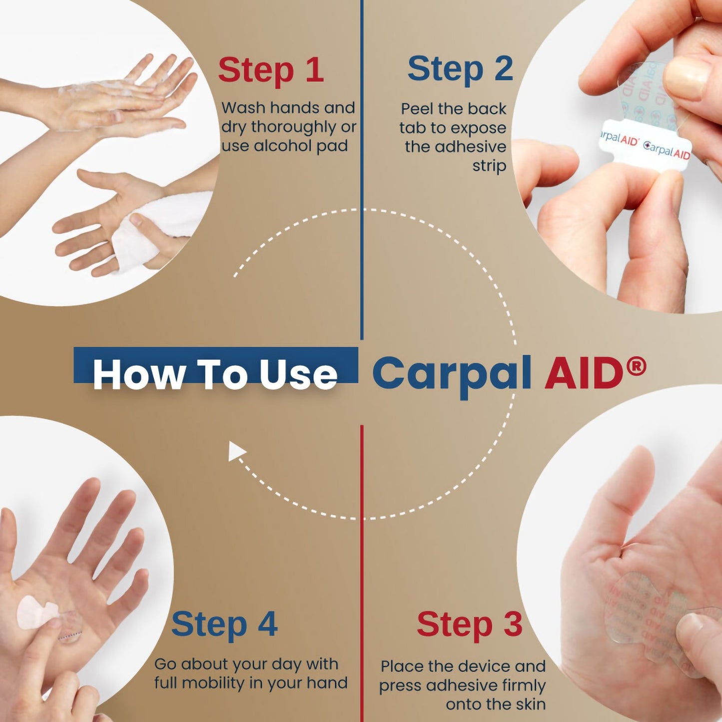 Carpal AID® Patch Hand-Based Carpal Tunnel Support Plastic Left or Right Hand Clear One Size Fits Most (1254009_PK)