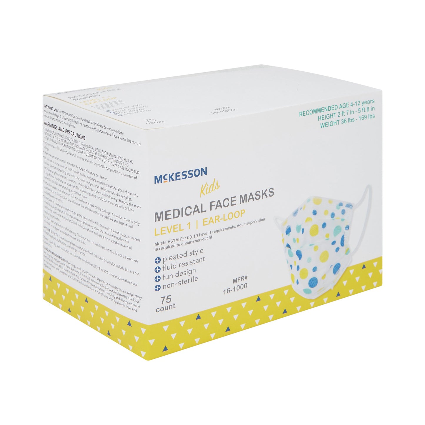 McKesson Procedure Mask ASTM Level 1 Earloops Child Size (1162227_BX)