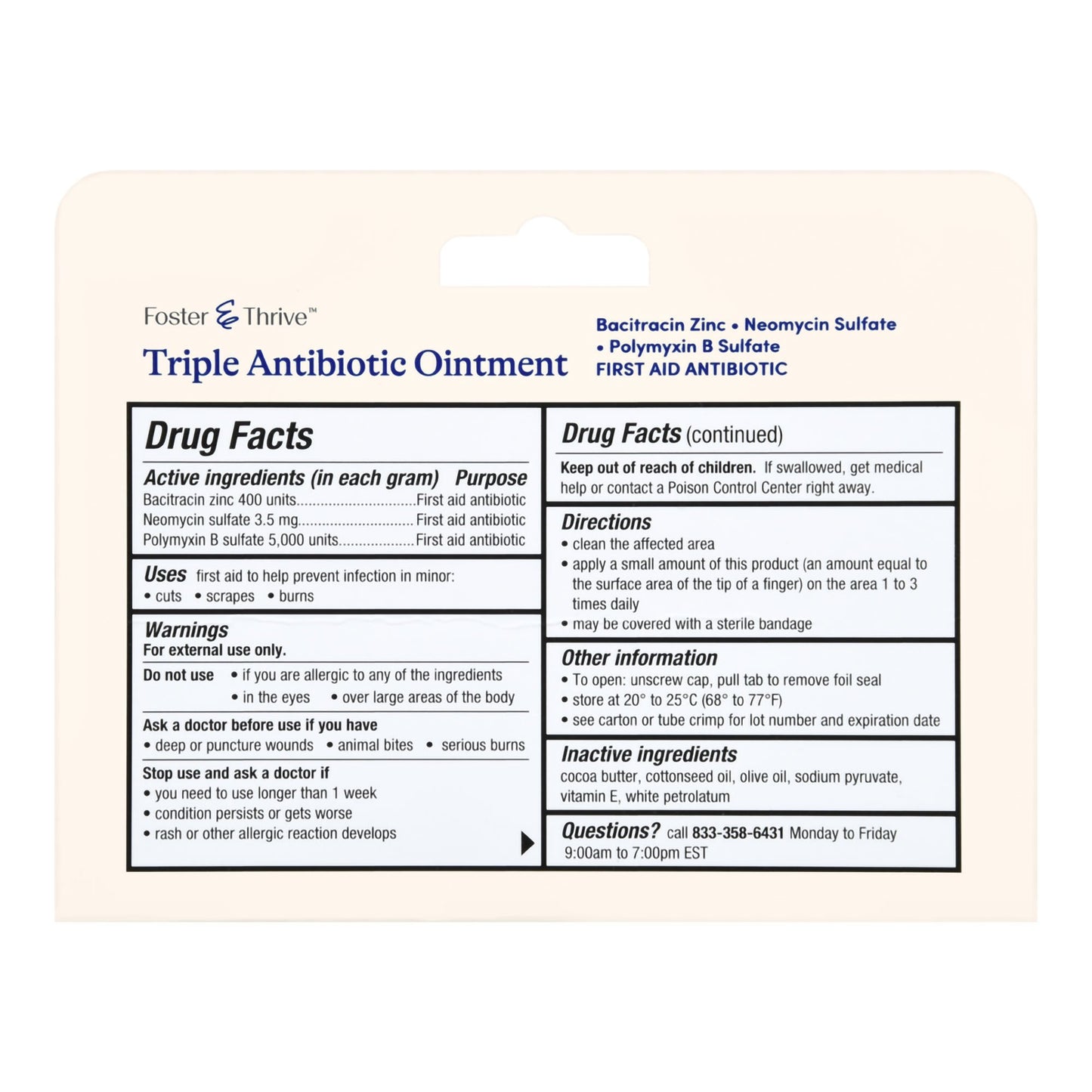 Foster & Thrive™ First Aid Antibiotic Bacitracin / Neomycin / Polymyxin B Ointment 1 oz. Tube (1244999_EA)