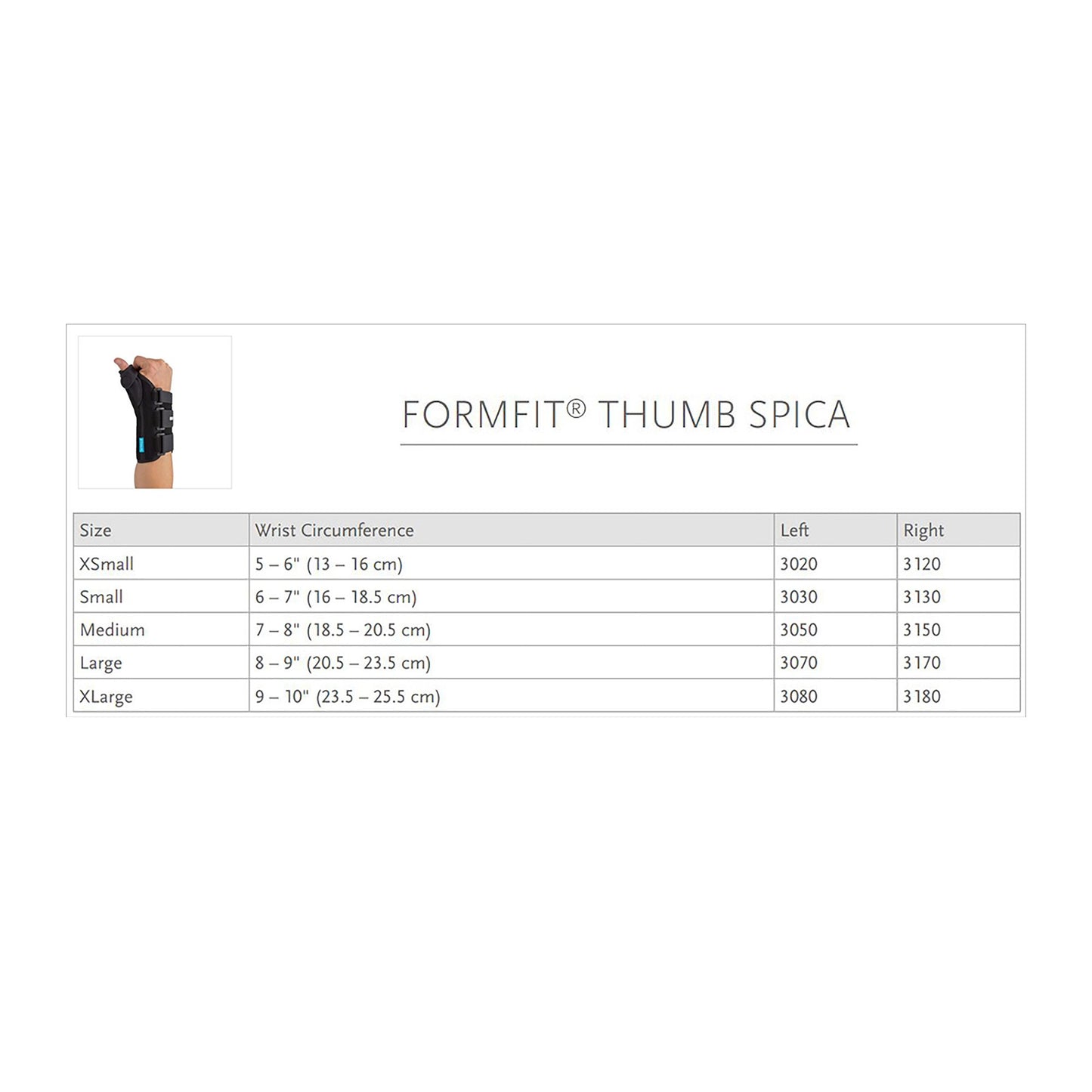 Ossur® Formfit® Thumb Spica X-Small D-Ring / Hook and Loop Strap Closure Right Hand Black (367516_EA)