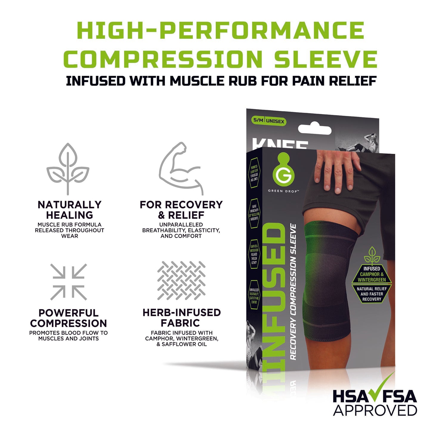 Green Drop™ Knee Support Small / Medium Pull-On 13 to 16 Inch Thigh Circumference Left or Right Knee (1230636_EA)