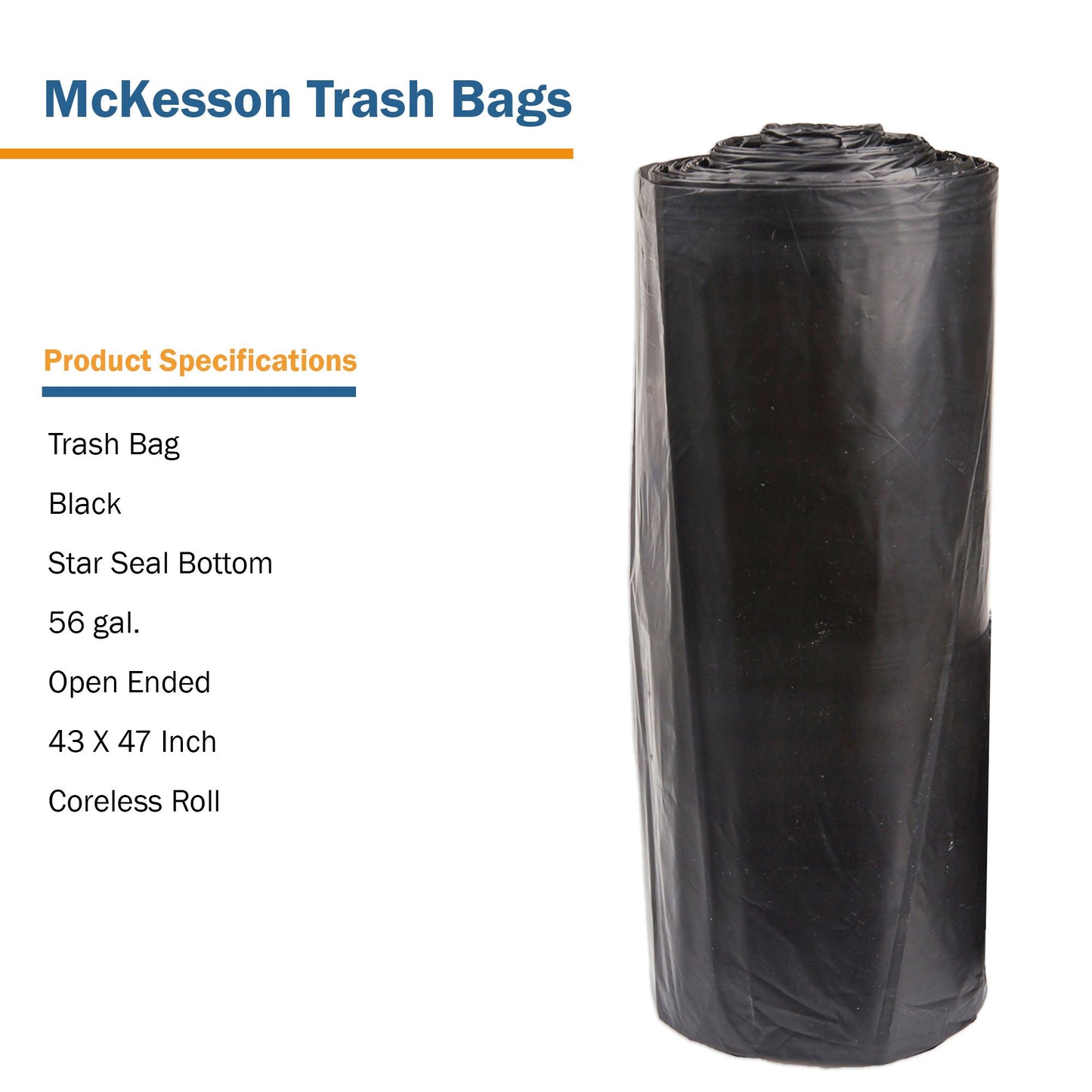 McKesson Trash Bag 56 gal. Black LLDPE 1.5 mil 43 X 47 Inch Star Seal Bottom Coreless Roll (1137659_CS)