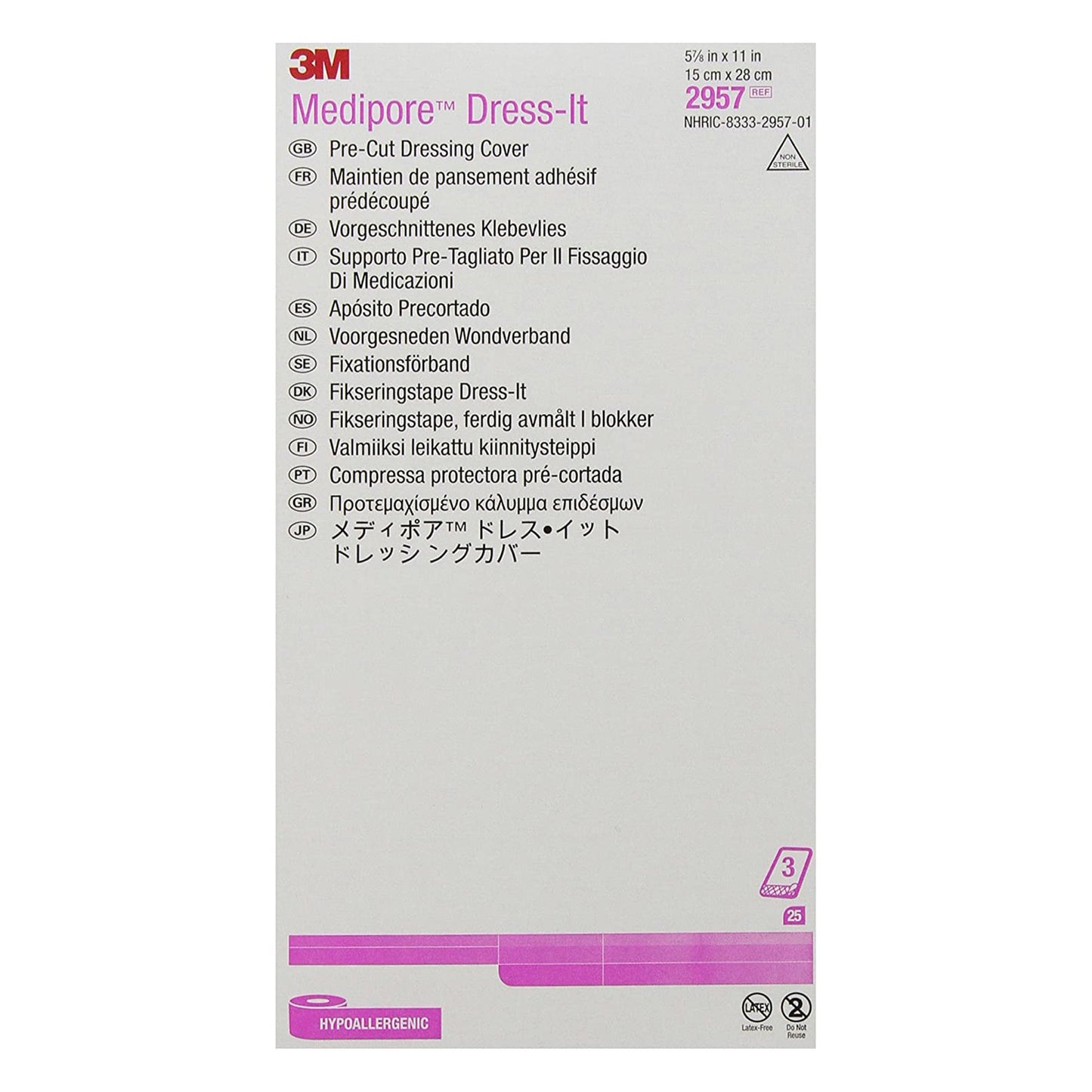 3M™ Medipore™ Dress-It Dressing Retention Tape with Liner White 5-7/8 X 11 Inch Soft Cloth NonSterile (209701_RL)