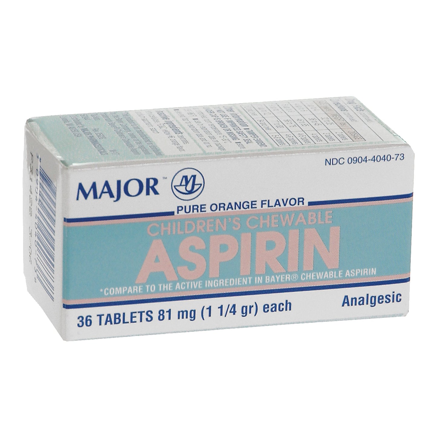 Major® Children's Pain Relief 81 mg Strength Aspirin Chewable Tablet 36 per Box (1103950_BT)
