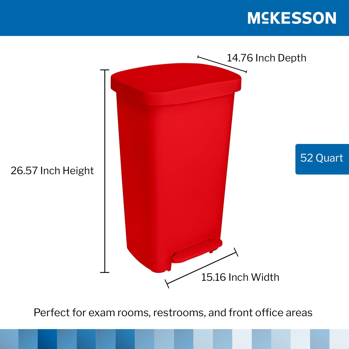 McKesson Trash Can 52 Quart / 13 gal. Red Plastic Rectangular (1223702_EA)