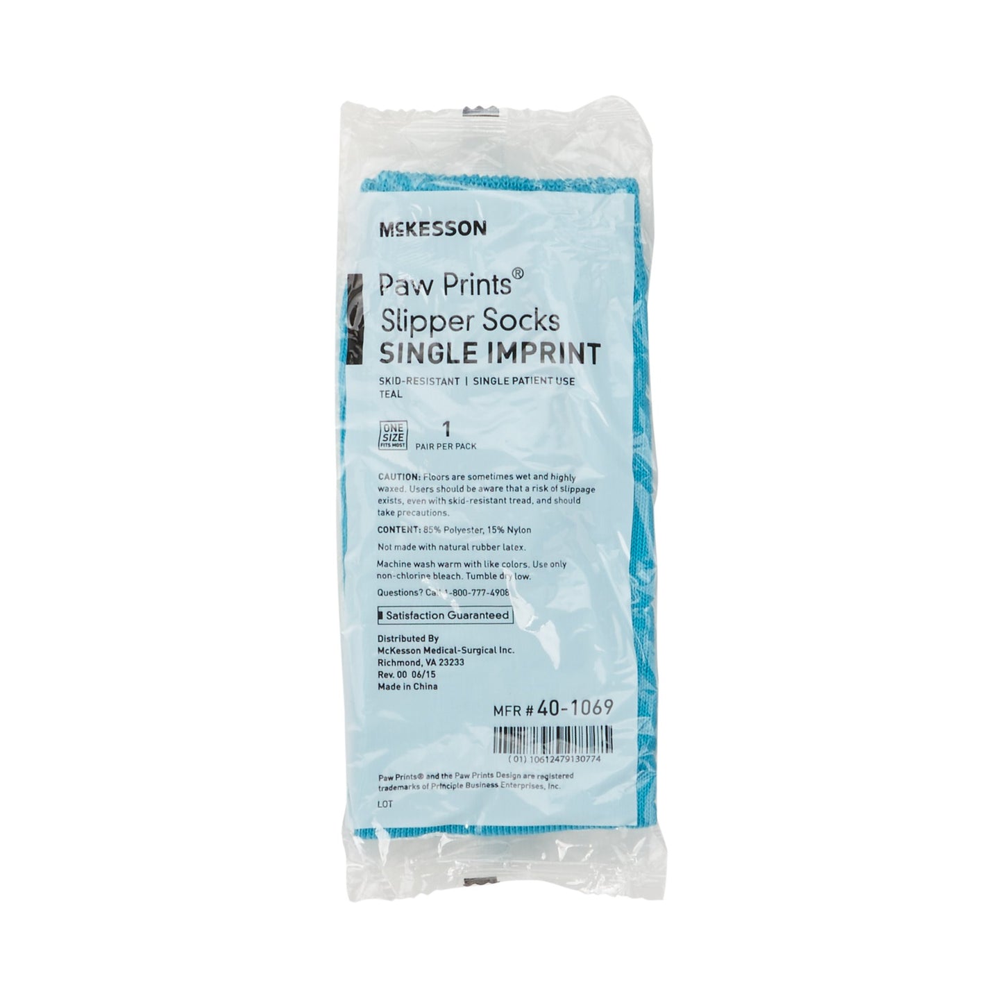McKesson Paw Prints® Slipper Socks Unisex Adult One Size Fits Most Single Tread Single Patient Use Teal (475019_CS)