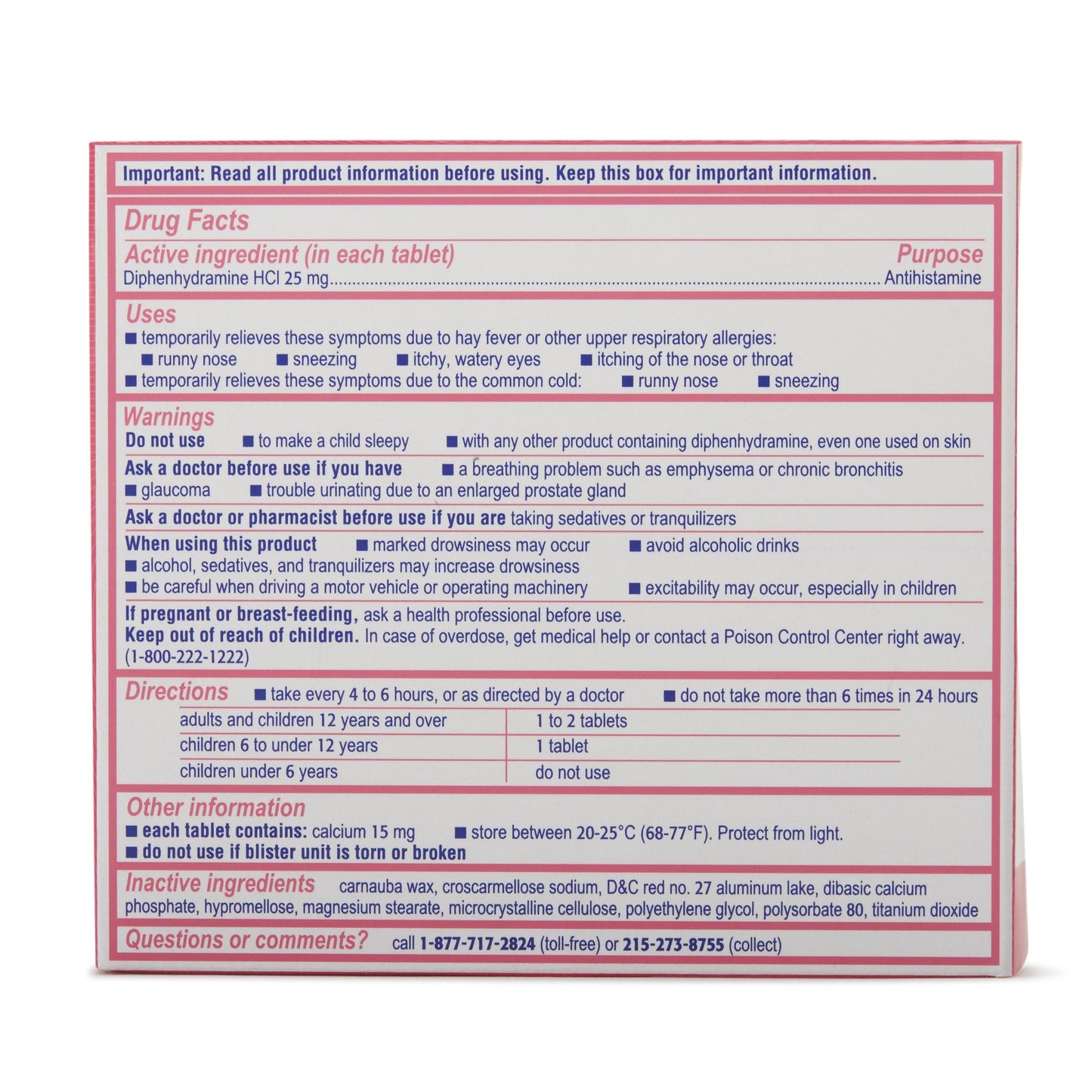 Benadryl® Allergy Relief 25 mg Strength Tablet 24 per Box (825634_CT)
