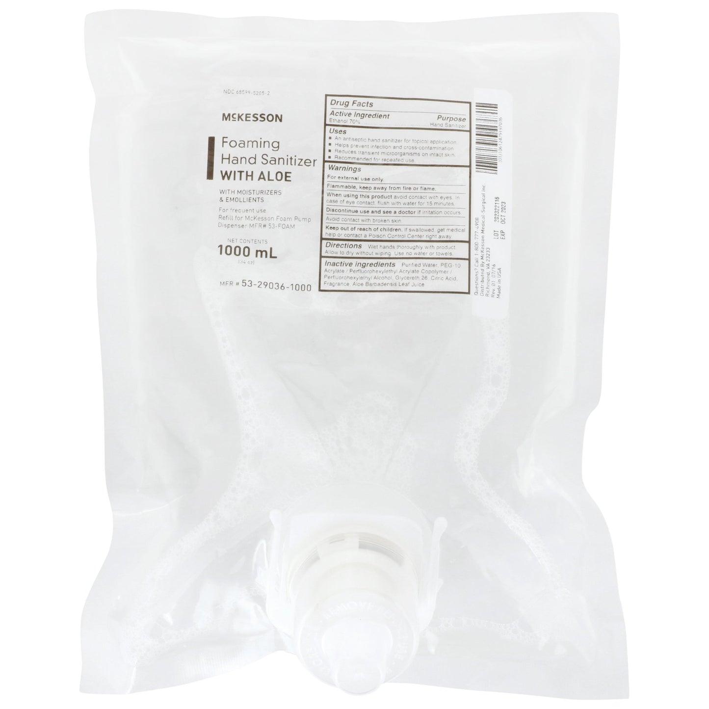 McKesson Hand Sanitizer with Aloe 1,000 mL Ethyl Alcohol Foaming Dispenser Refill Bag (957986_EA)