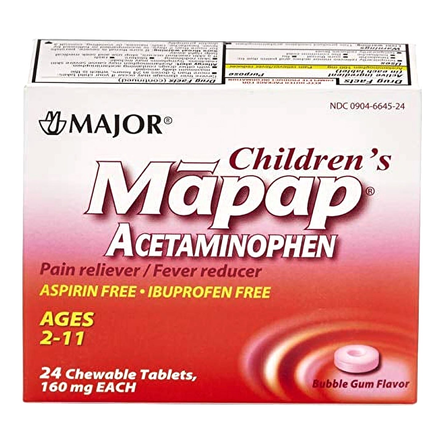 Mapap® Children's Pain Relief / Fever Reducer 160 mg Strength Acetaminophen Chewable Tablet 24 per Box (1237777_BX)