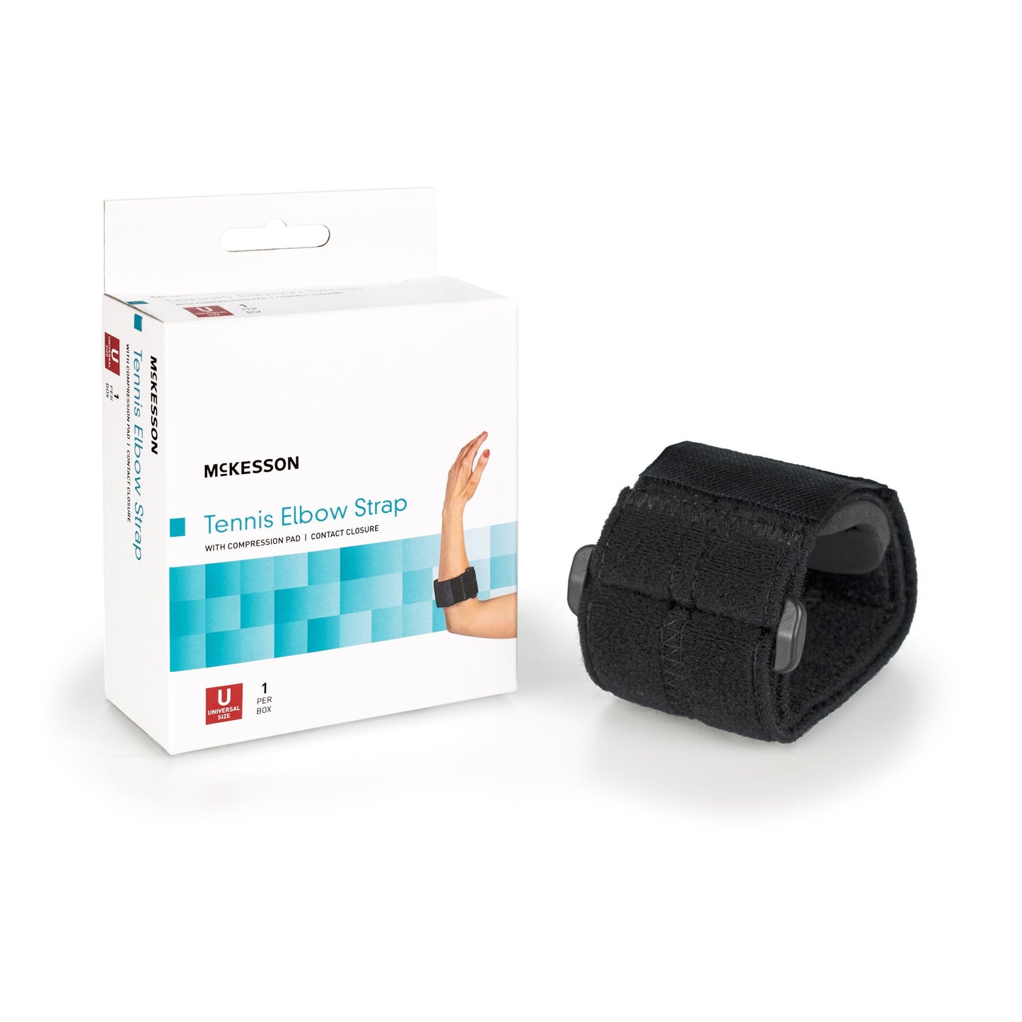McKesson Elbow Support Strap One Size Fits Most Hook and Loop with D Ring Tennis / Golf Left or Right Elbow Up to 18 Inch Circumference Black (1159089_EA)